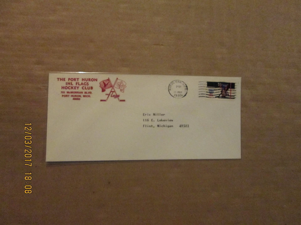 IHL The Port Huron Flags Vintage Dated 1980 Team Logo Hockey Business Envelope - Image 1 of 1