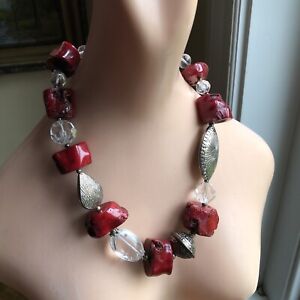 Big Red Genuine Coral Chunky Branch Tribal Beads Rock Crysta Statement Necklace