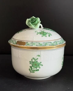 "Frasco de azucarero cubierto de porcelana verde dorado Herend perilla de rosa verde 3,5""x3,5""" - Imagen 1 de 10