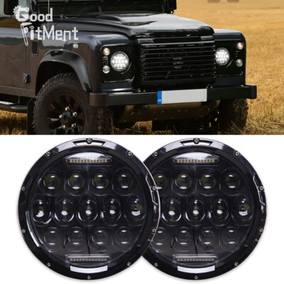 Pair 7" Inch LED Headlight 75W DRL Hi/lo Beam For Land Rover Defender 90 110 - Image 1 of 4