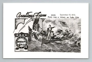 RPPC Greetings from Ohio OH Perry vittoria lago Erie B&W collage cartolina non postale - Foto 1 di 2