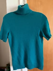 Women's Lord Taylor 100% cashmere Teal Green Turtleneck S/S sweater, S - Picture 1 of 3
