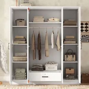 4-Door Mirror Wardrobe with shelves, White - Picture 1 of 12