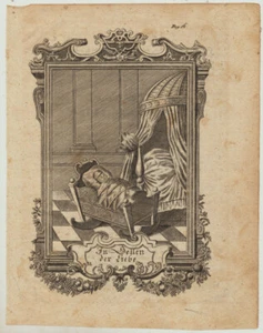 BABY in der WIEGE Original Ornament Kupferstich um 1760 Rollwerk Wickelkind - Bild 1 von 4