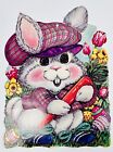 Vintage Easter Spring Gray Bunny Tartan Golf Cap Carrot Double Sided Die Cut