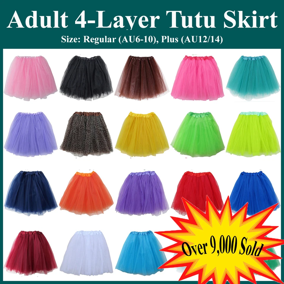 Adults Teens Girl Tutu Ballet Skirt 4 Layer Tulle Costume Fairy Party Hens Night - image 1 of 1