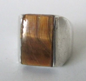 VTG Sterling Silver Men's Tiger's Eye Tapered Band Ring 10g Mexico Sz: 8.5 AZJ - Picture 1 of 8