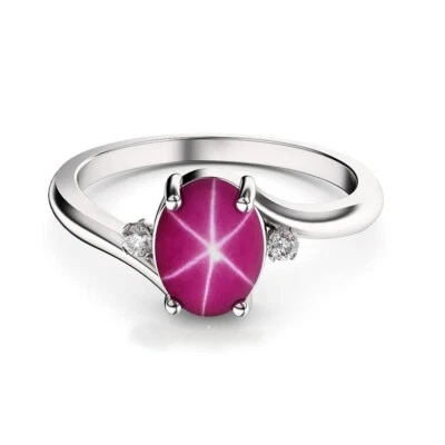 6x8mm Pink Star Ring in 925 Sterling Silver Ring Pink Ruby Star Ring - Image 1 of 2