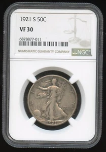 1921 S Walking Liberty Half Dollar Silver NGC VF30 Key Date Coin - Picture 1 of 2