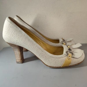 Furla Women's Kitten Heels Pumps Ivory Beige Sz EU 39.5 US 9 - Picture 1 of 8