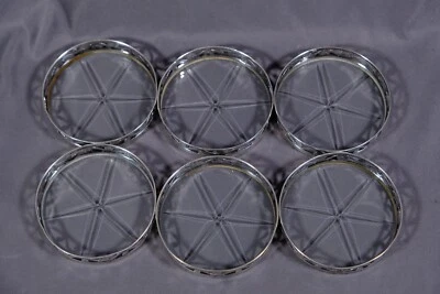6 Vtg MCM Frank M Whiting Sterling Coasters W/ Cut Crystal - Image 1 of 4