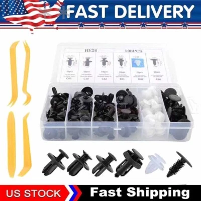 100Pack Universal Rivet Clips Car Retainer Fender Liner Fastener 6 Size w/ Tool - Image 1 of 4