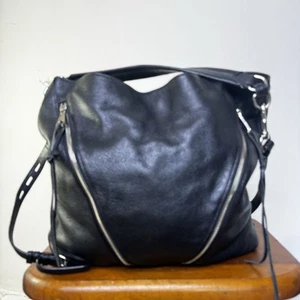 REBECCA MINKHOFF Hobo Bag 90s Y2K Black Pebbled Leather Purse Shoulder Baggy L - Picture 1 of 8