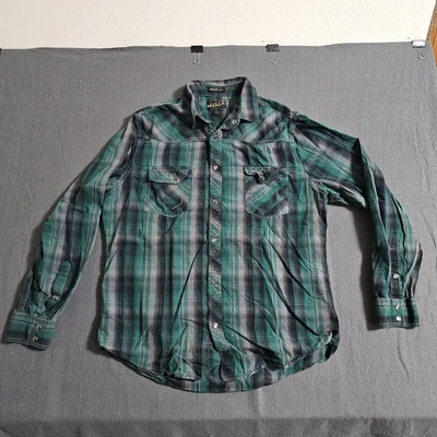 Camisa Vaquera Helix Calce Atlético Para Hombres L Perla A Presión L/S Verde Negra Gris A Cuadros Foto 1 de 4