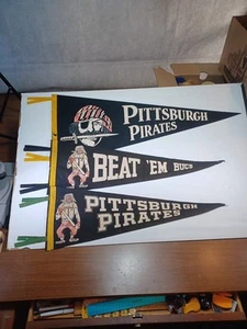 Vintage 1940s MLB Pittsburgh Pirates Baseball Pennant Collection Of 3 Rare Old - Picture 1 of 17