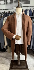 SUPERB 100% Cashmere Burnt Orange Checked Kiton Overcoat Size 40R US/50R IT - Picture 1 of 18