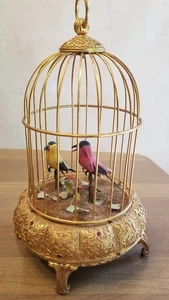Antiker singender vergoldeter Vogelkäfig Spieluhr Automation Germany Goldschmuck funktioniert - Bild 1 von 18