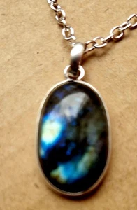 Colorful Labradorite Pendant Necklace Silver Plated Healing & Protection Lab5 - Picture 1 of 2