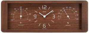 Lemnos Table Clock Thermometer/Hygrometer Analog Natural Wood Fabric Brown Yokan - Picture 1 of 4
