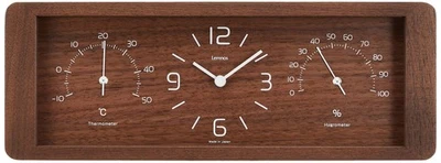 Lemnos Table Clock Thermometer/Hygrometer Analog Natural Wood Fabric Brown Yokan - Image 1 of 4
