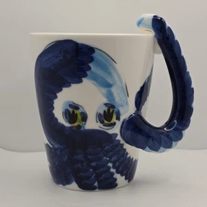 Ceramic Octopus Coffee Mug Dimensional Tea Sea Ocean Marine Figural White Blue - Picture 1 of 17