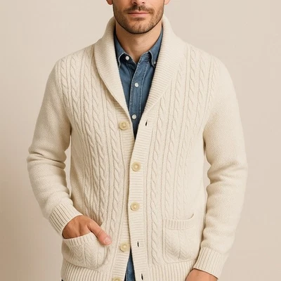 Кардиган Tasso Elba из 100% хлопка вязаный воротник-шаль — размер XL, мужской унисекс - Изображение 1 из 4