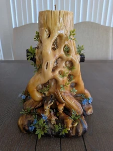 Candela albero intagliato arte cera scolpita vintage con cervo - Foto 1 di 9