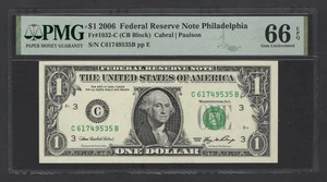 United States-Federal Reserve 1 Dollar 2006 Fr#1932-C (CB Block) UNC Grade 66 - Picture 1 of 2
