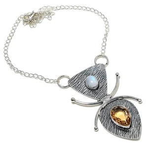 Collar De Joyería De Plata Esterlina 925 Con Piedra Lunar Arcoíris Y Citrino 18" - Imagen 1 de 5