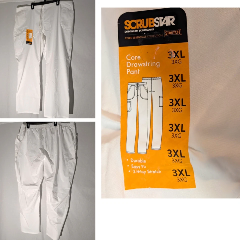 Scrubstar Women's 3XL Premium Scrubwear Elastic Waist Scrub Pants White Stretch