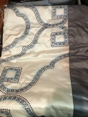 $795 Yves Delorme Silk Cotton Coverlet Bed Runner Odyssee Blue White Embroidery - Image 1 of 4