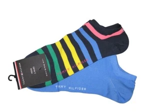 TOMMY HILFIGER Mens Low Cut Striped Trainer Socks Blue Size 9 - 11 2 Pairs - Picture 1 of 1
