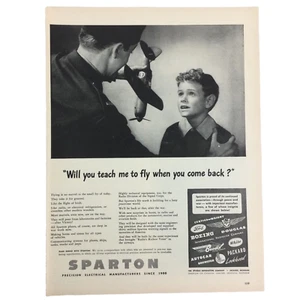 1943 Sparton PRINT AD WW2 Pilot Dad Son Teach Me To Fly Electrical Manufacturer - Picture 1 of 1