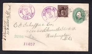 1897 Registered Cover ~ SC # 272 on U311 ~ Baltimore to Washington DC! - Picture 1 of 5