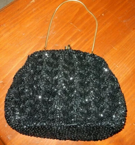 Richere Evening Bag by Walborg, Black Beaded Vine/Leaf pattern Vintage - Picture 1 of 5