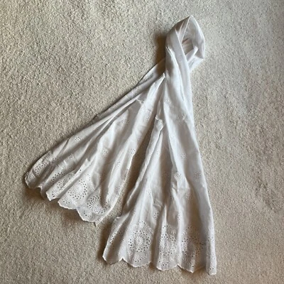 NWT Talbots Embroidered Scalloped Scarf Wrap Cotton Oblong 16”x72” White Summer - Image 1 of 4