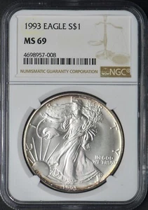 1993 American Silver Eagle - NGC MS69 Toning - ✪COINGIANTS✪ - Picture 1 of 2
