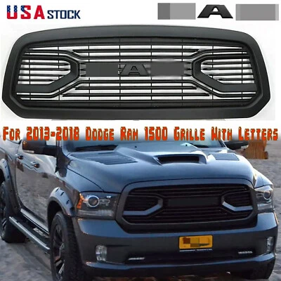 For 2013-2018 1500 Dodge Ram Front Grille Bumper Mesh Black Grill W/ Letters ABS Foto 1 de 4