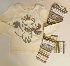 NWT Girls 2T Gymboree “SNOWFLAKE GLAMOUR” Cotton Gold/Silver Cat TOP & LEGGINGS - Picture 1 of 4