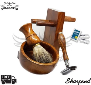 Traditional Men's Shaving Gift Kit Set - Safety razor, Badger Brush, Bowl, Stand - Picture 1 of 11