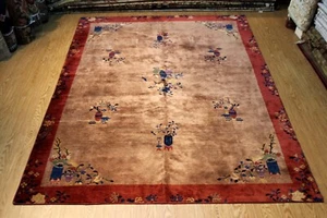 Antique ART DECO RUG 9'X11 Early 1900 Rust color CHINESE Design Antique Oriental - Picture 1 of 12
