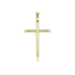 14K Yellow Gold Cross Pendant - Polished Plain Crucifix Necklace Charm Men Women - Picture 1 of 4