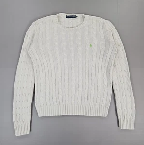 Ralph Lauren Womens Jumper White Large Cable Knit Cotton Pullover - Picture 1 of 8