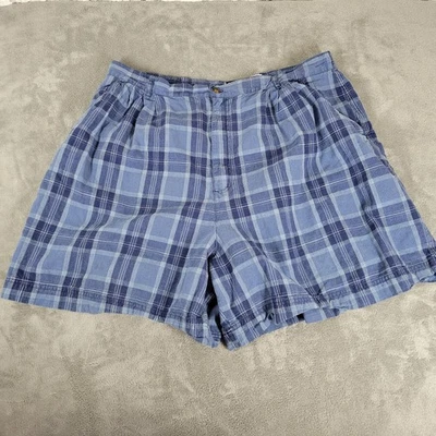 Pantalón Corto Leslie Fay Mujer 24W Plus Azul Blanco A Cuadros Cremallera Mosca Bolsillos Lino Algodón Foto 1 de 4