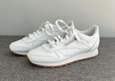 Zapatillas Reebok Clásicas de Cuero Blanco para Mujer 7.5 Con Cordones Retro Limpias Minimalistas Foto 1 de 4