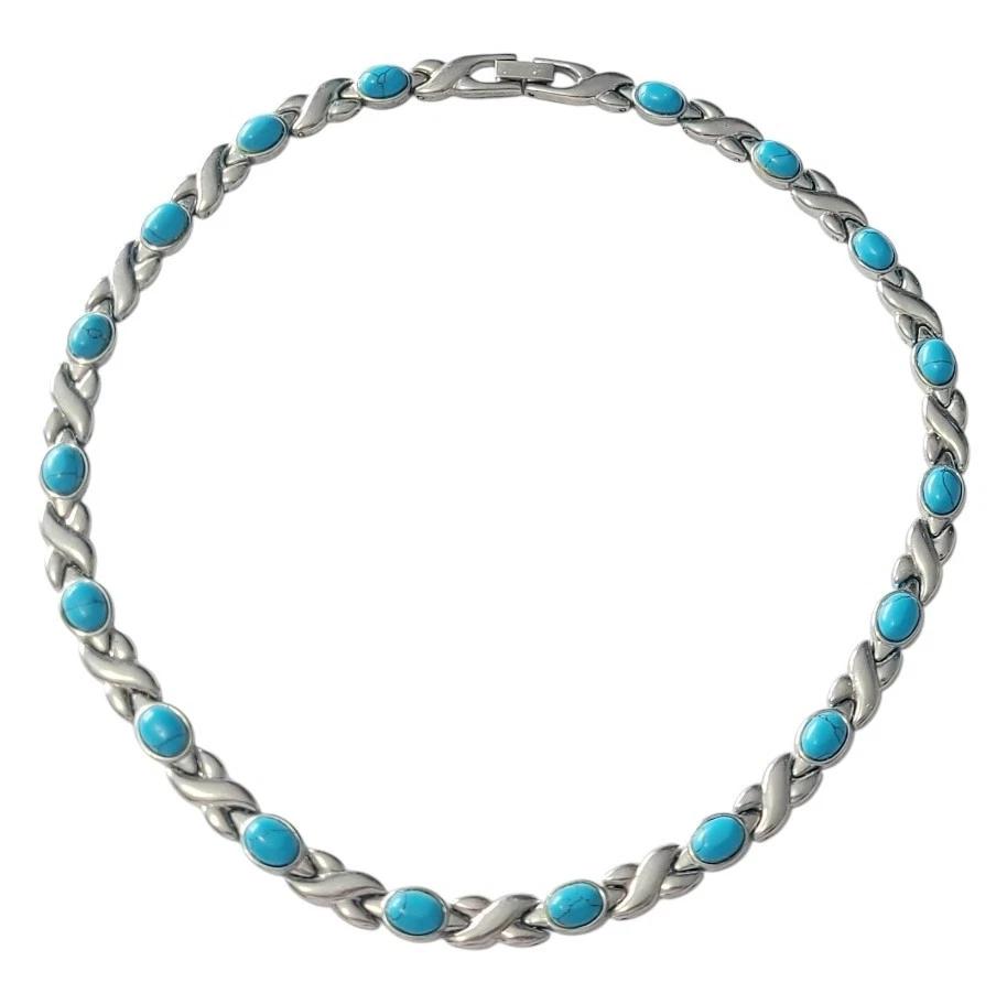Blue Howlite Silvertone Crossed Braid Collar Necklace Healing Properties  - Image 1 of 4