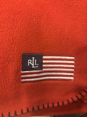 Ralph Lauren Red Fleece Throw Blanket Embroidered Flag In Corner 50 X 70 - Image 1 of 4