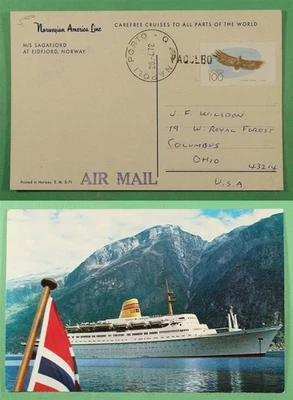 DR WHO 1972 NORUEGA PAQUEBOT SAGAFJORD ENVÍO POSTAL NÁPOLES CORREO AÉREO A EE. UU. R18326 Foto 1 de 3