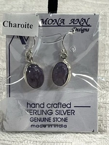 Mona Ann Design Handmade Charoite 925 Sterling Silver Dangle Earring -2801 - Picture 1 of 5