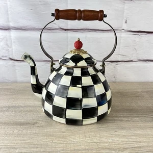 Mackenzie Childs Courtly Check Tea Kettle Check 9" Base - Picture 1 of 19